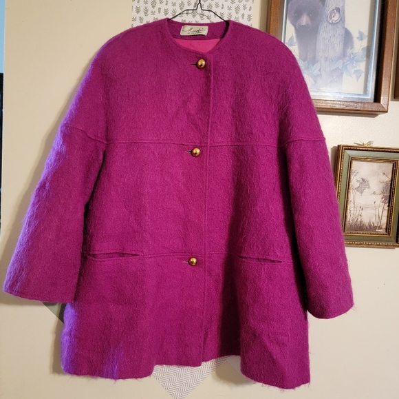 Vintage Jackets & Blazers - Vintage | Dark Pink Wool Jacket